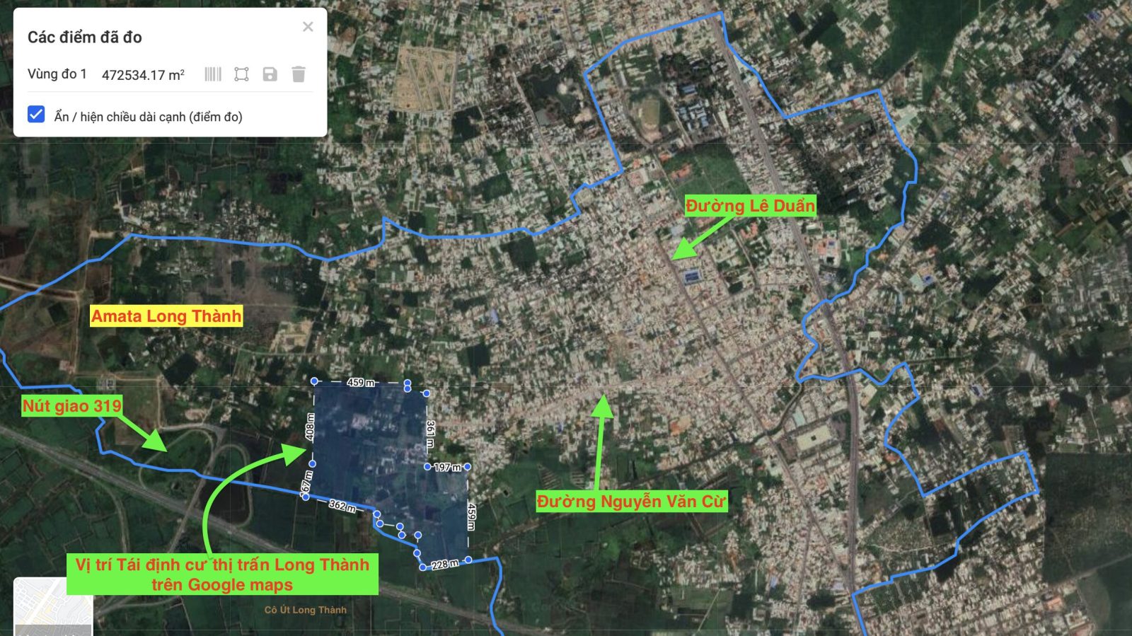 Vị trí tái định cư thị trấn Long Thành trên Google maps